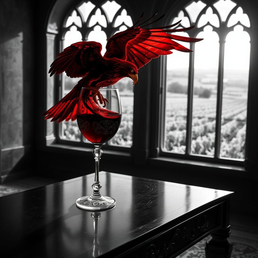Wine Glass Hawk in Hyperrealistic Style