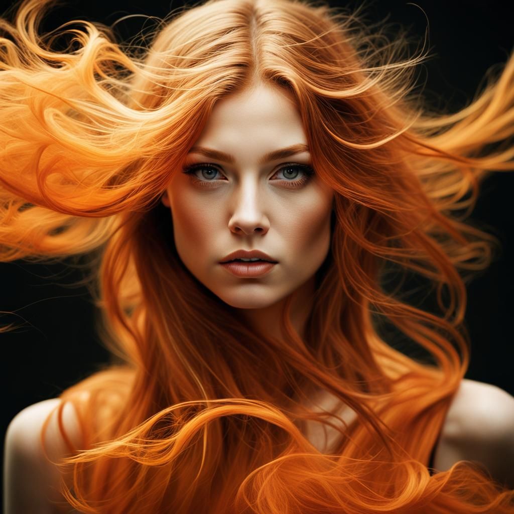 Gorgeous Woman with Flowing Ginger Hair in Digital Art