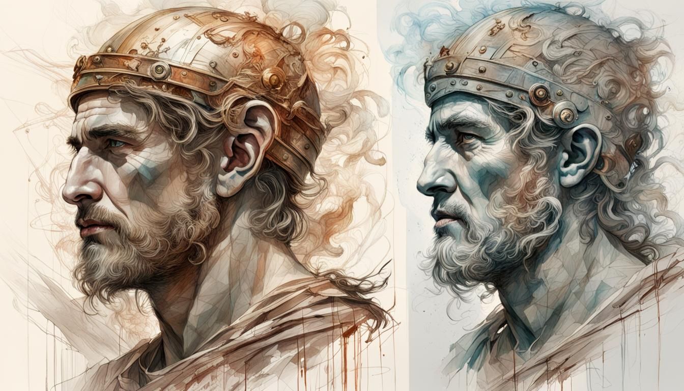 Hermes with Greek Helmet in Detailed Linework