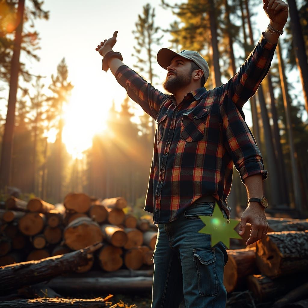 Lumberjack in a Golden Forest Glade