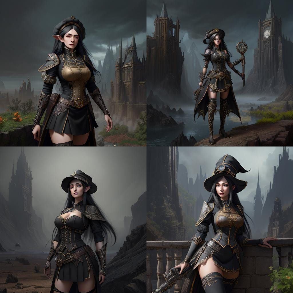 Steampunk Elf Girl in Fantasy Guild Uniform