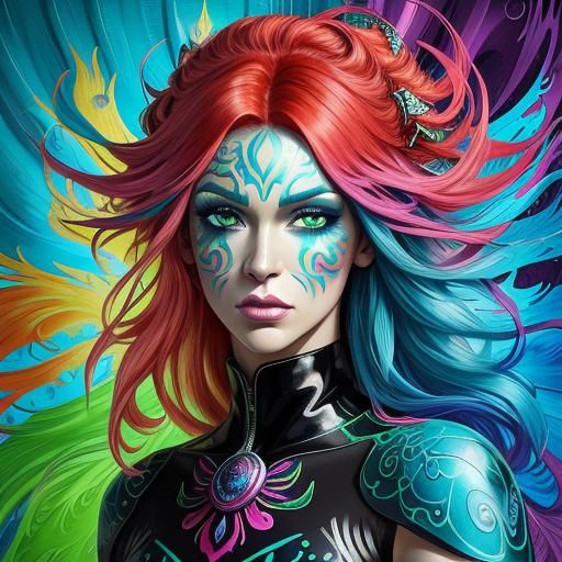 Dragon Woman Portrait in Street Art Graffiti Style