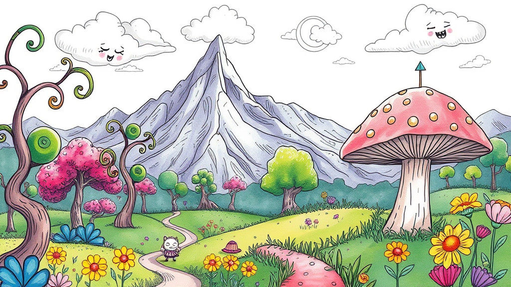 Whimsical Doodle World in a Fantasy Landscape