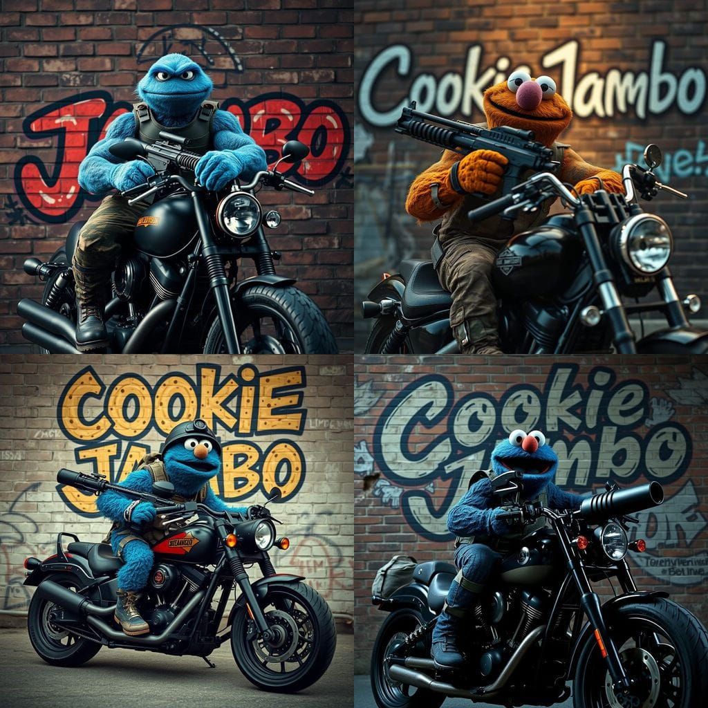 Sinister Cookie Monster Dominates the Harley Davidson Fatboy