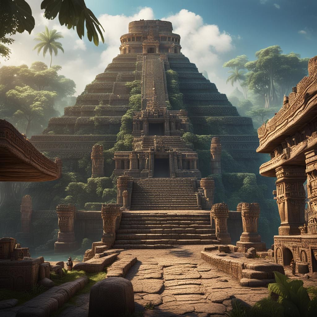 Detailed Mayan Temple Matte Painting in 8K