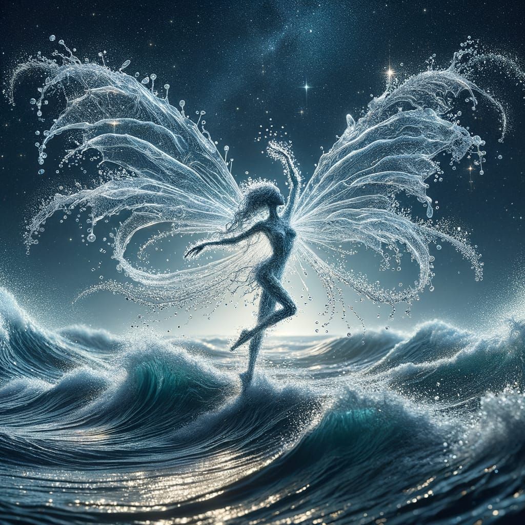 Water Fairy Dancing Above Ocean Waves