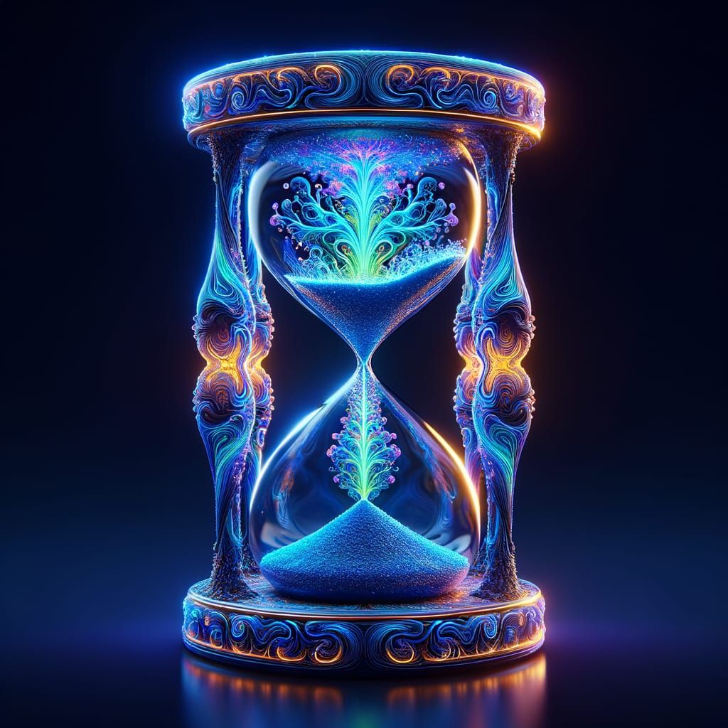 Luminous Liquid Plasma Hourglass with Aquatic Design