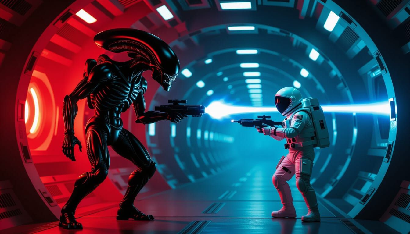 Menacing Alien Confrontation in Biomechanical Sci-Fi