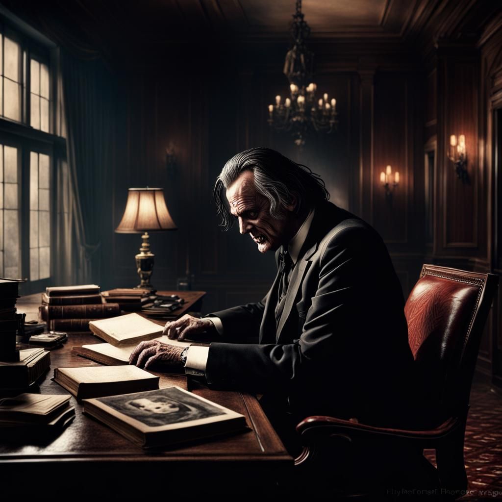 Jack Torrance Writes in Overlook Hotel, Luis Royo Style