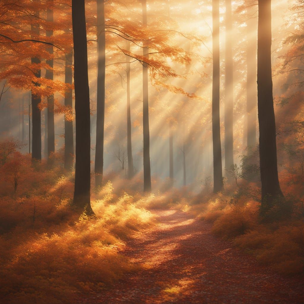 Impressionist Autumn Forest in Golden Light