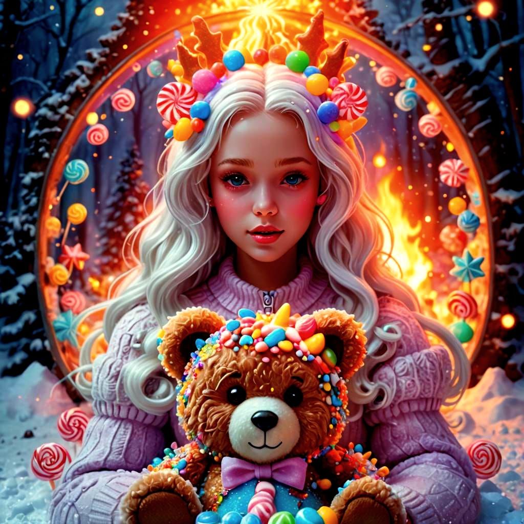 Magical Teddy Bear Christmas Wonderland in Candy Art Style