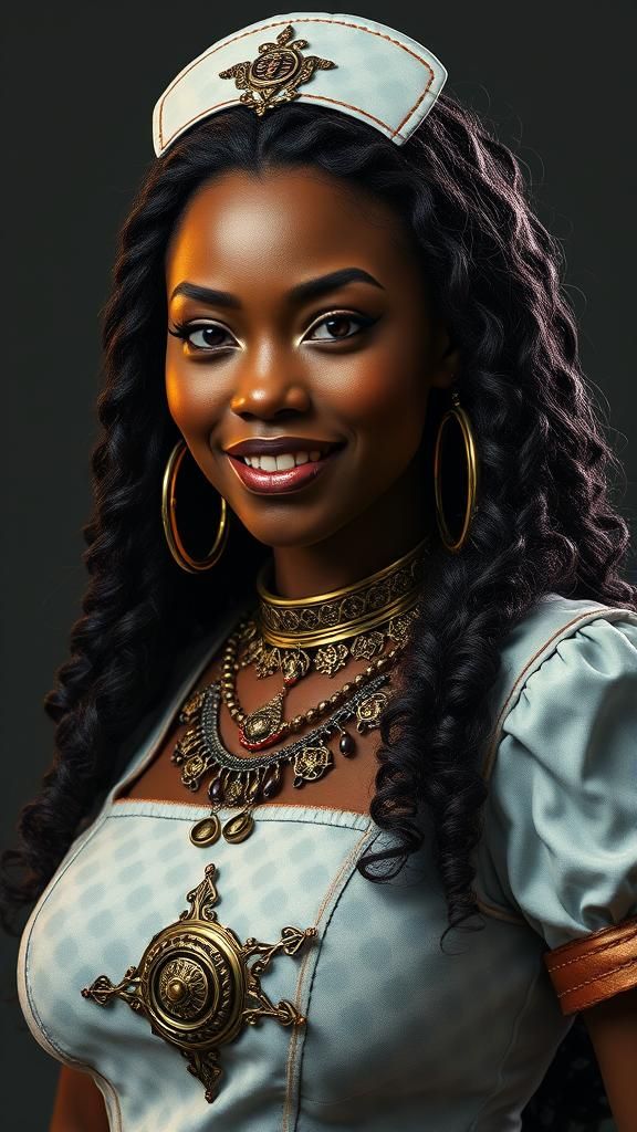 Halloween Nurse with Medieval Accessories in Art Nouveau Sty...