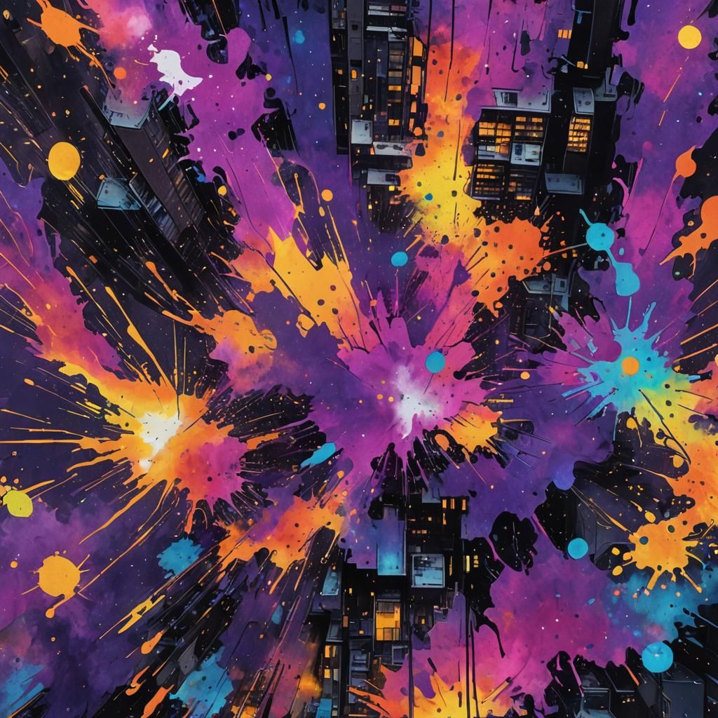 Colorful Ink Splatter Art in Astral Cosmic Style