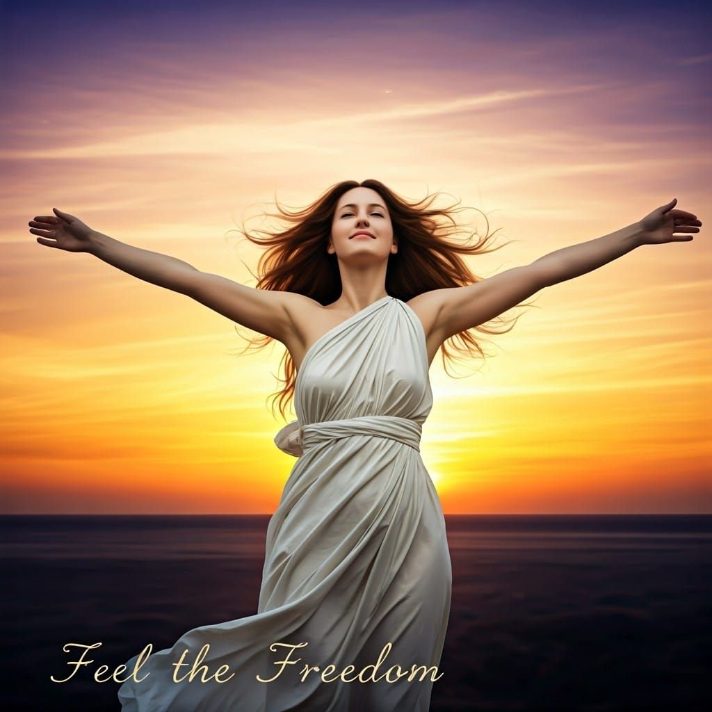 Woman in White Dress at Sunset, Art Nouveau Style