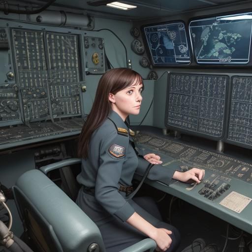 Naval Officer with Periscope in Submarine Control