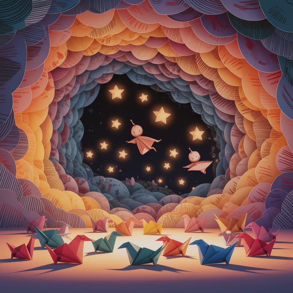 Whimsical Dreamscape in Flat Storybook Style