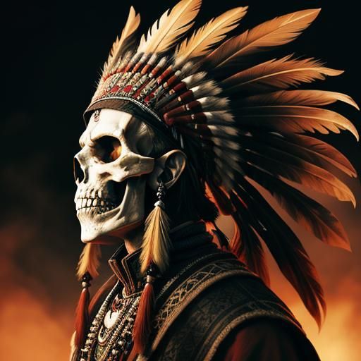 Surreal Hyperrealistic Indian Tribal Chief Portrait in Vibra...