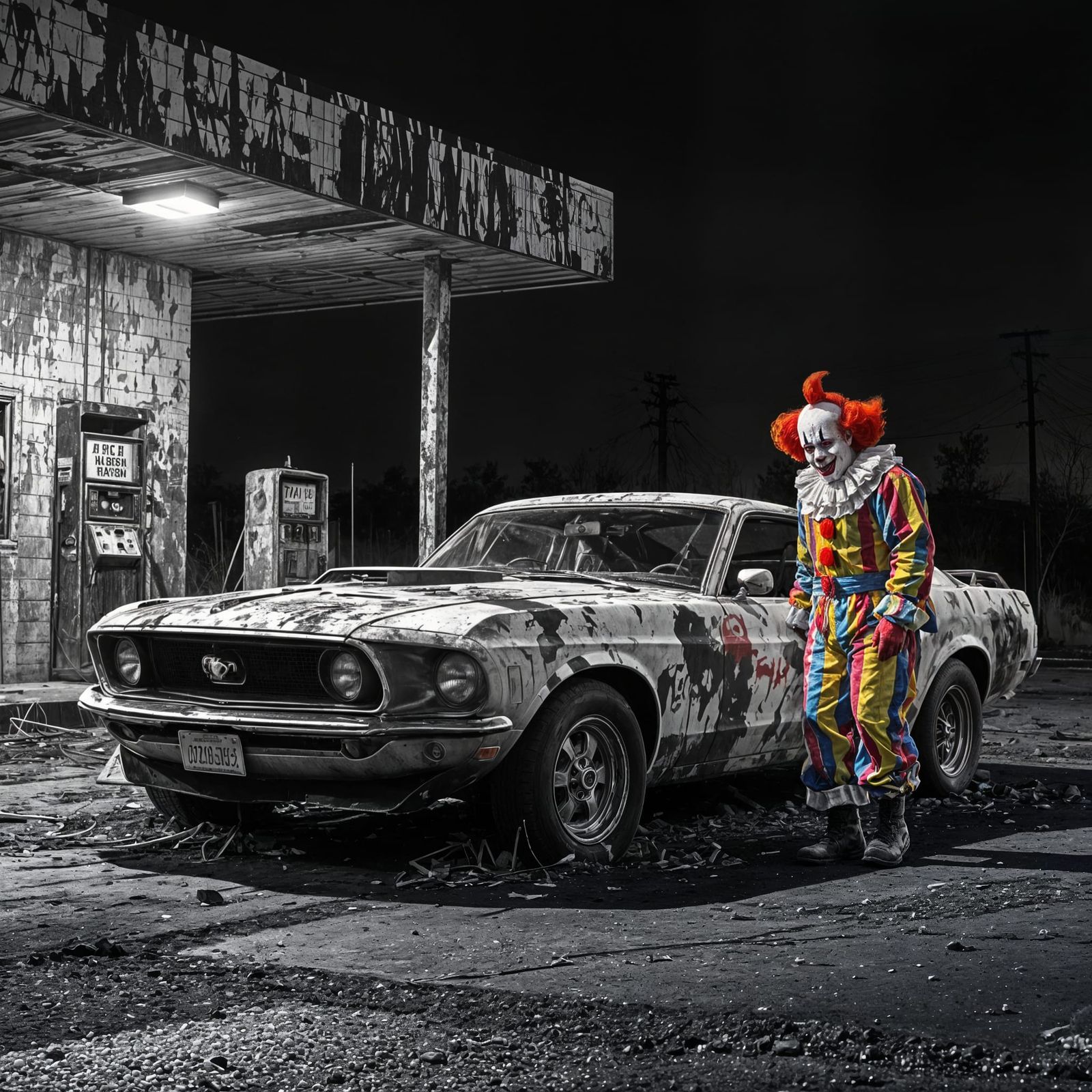 Dilapidated 1969 Mustang on Halloween Night