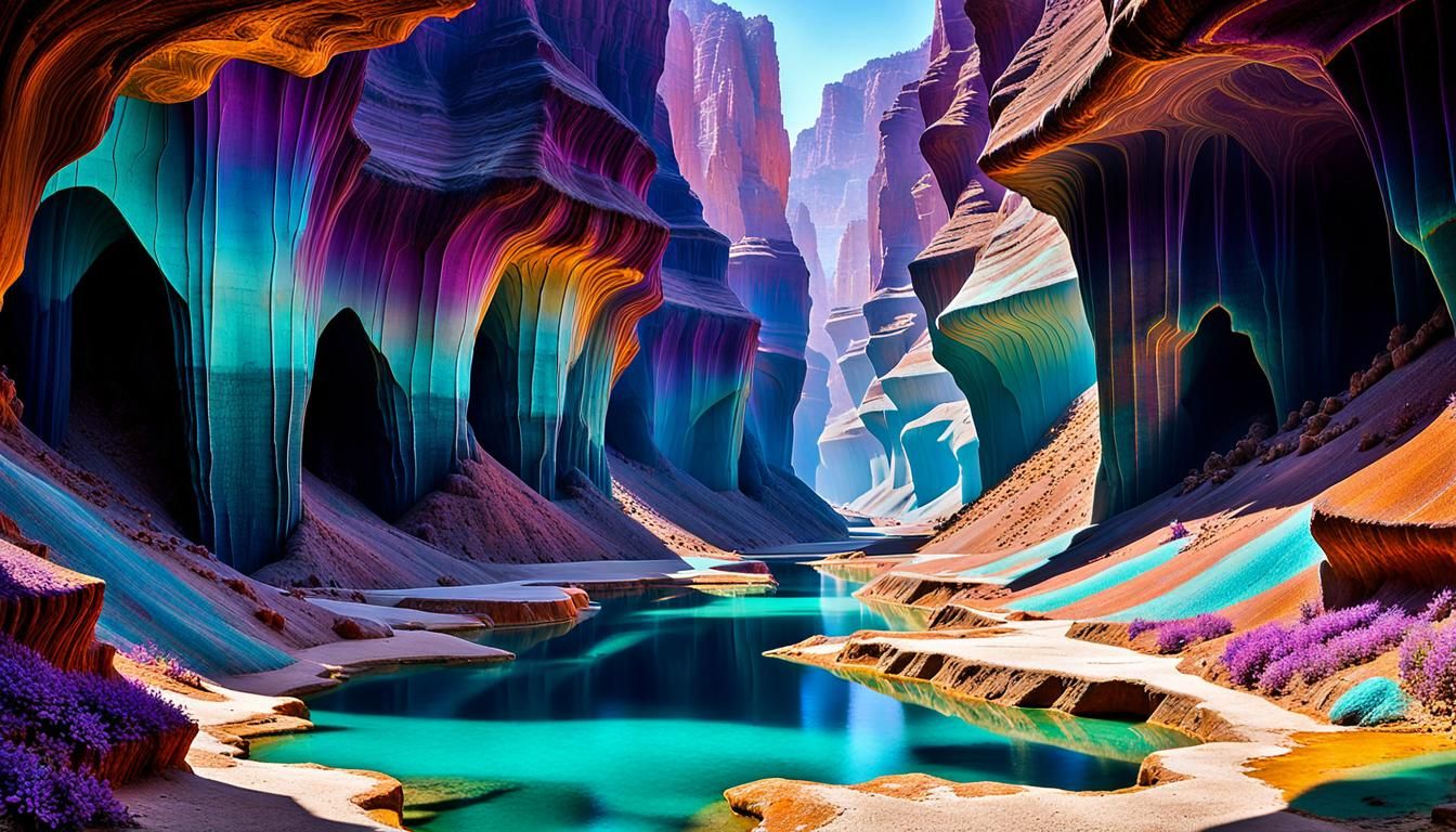 Gemstone Canyon with Alien Flora in Surreal Style