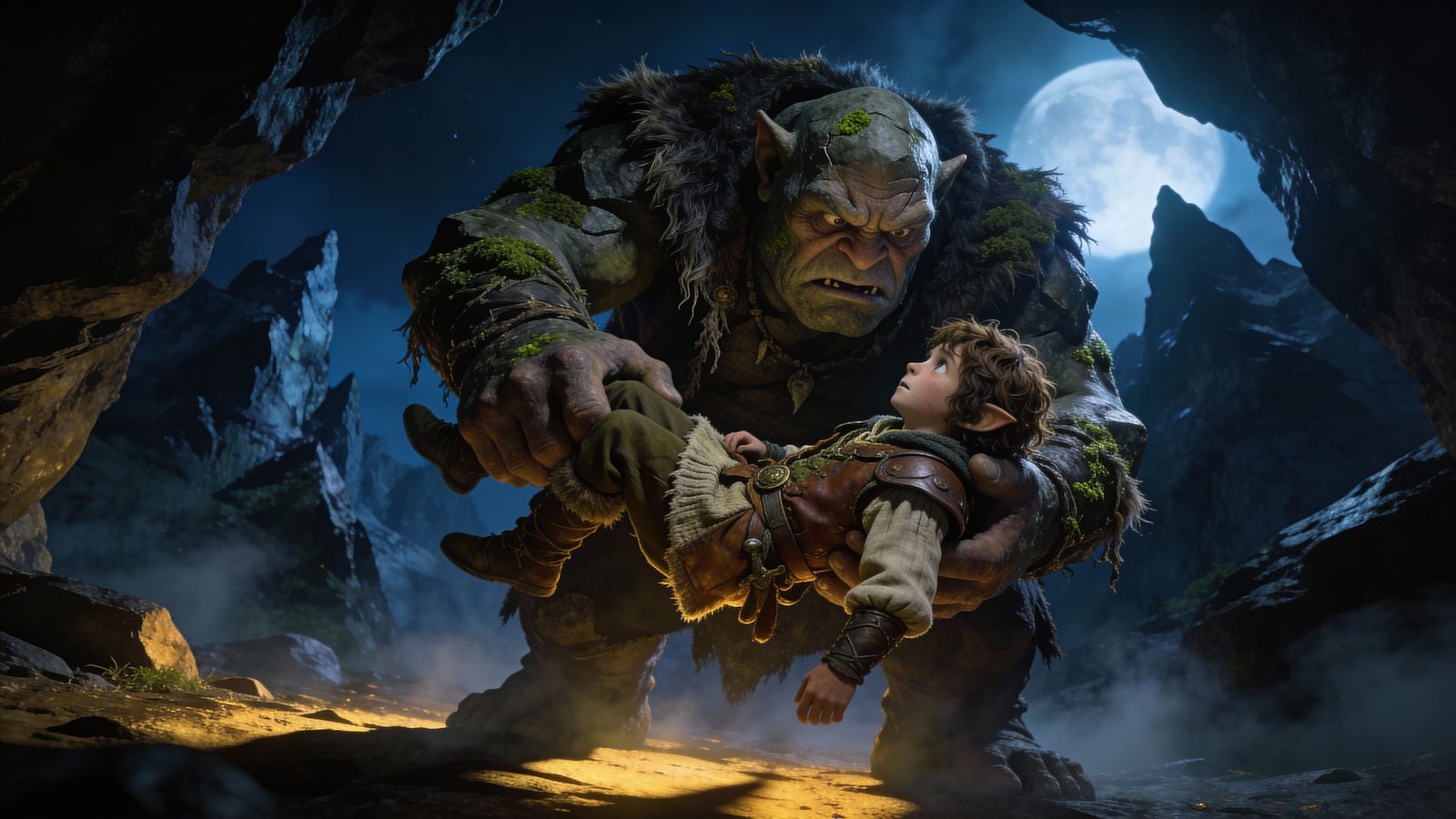 Gargantuan Troll Confused by Hobbit in Mountain Hollow