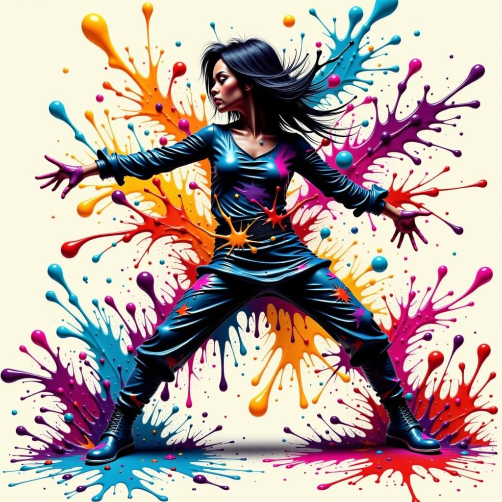 K-Pop Dancer in Vibrant Splatter Art Style