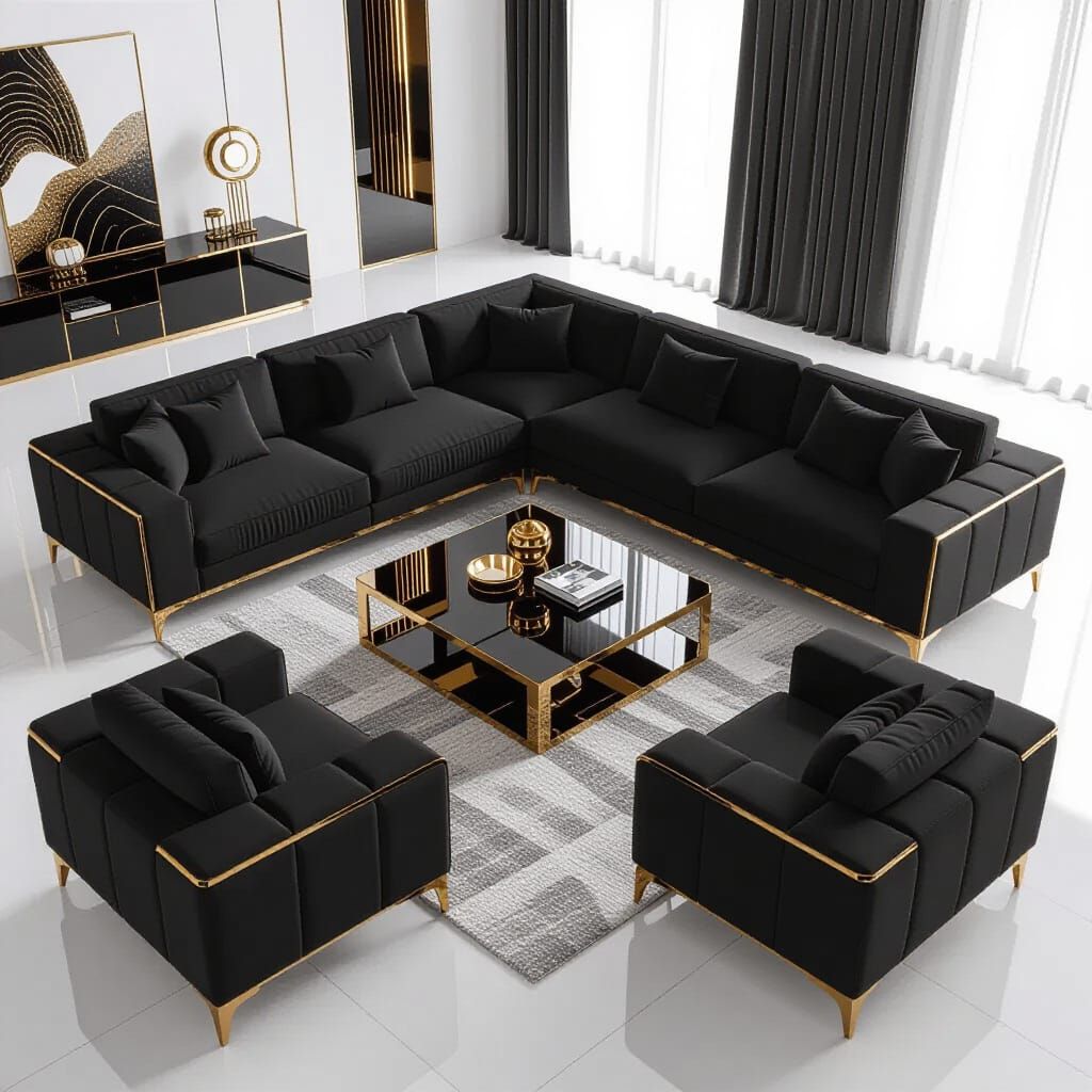 Luxury Black and Bronze 5-Piece Sectional Sofa Set