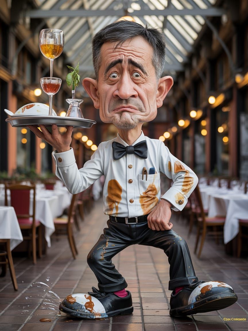 clumsy and stressed waiter