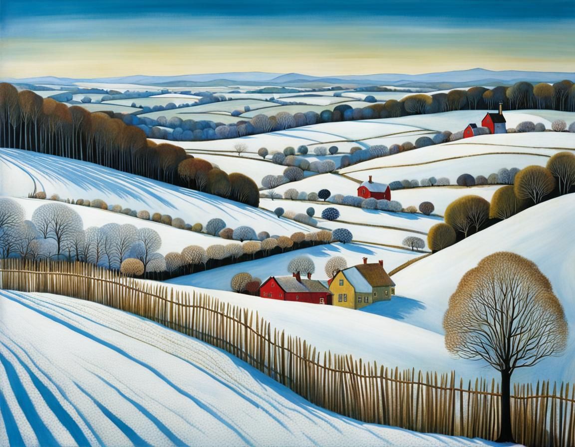 Abstract Folk Art Painting with Figures and Patterns