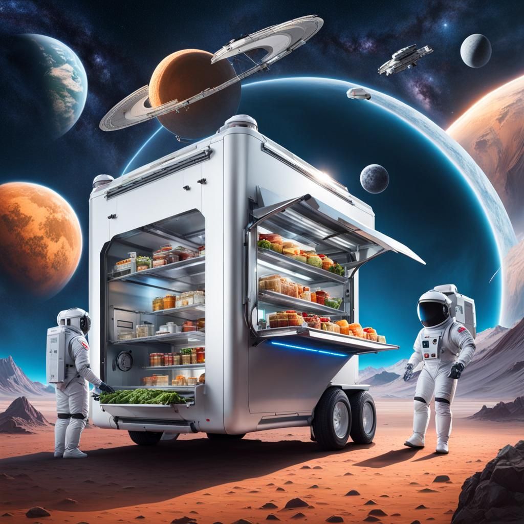 Futuristic Food Truck at Space Station