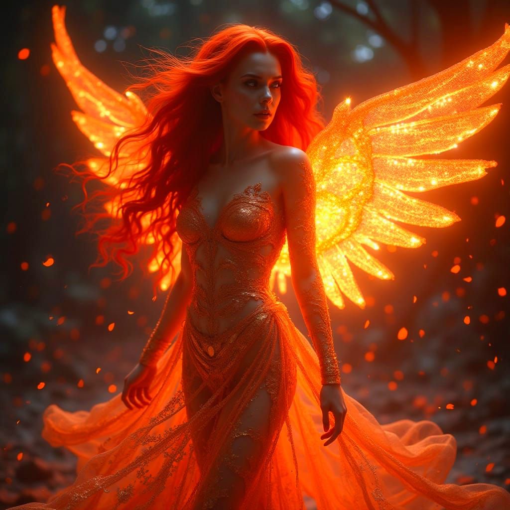 Angel of Red Radiates Luminosity in Darkened Realm