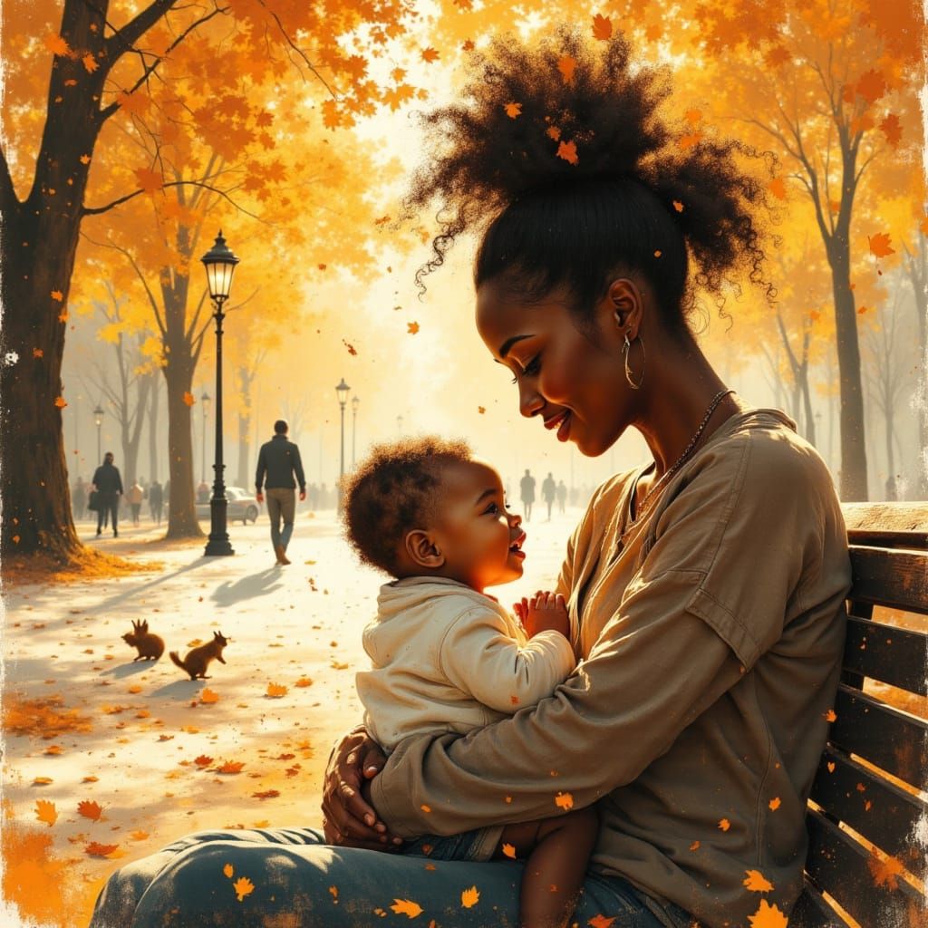 Mother and Baby in Impressionistic Oil Painting Style