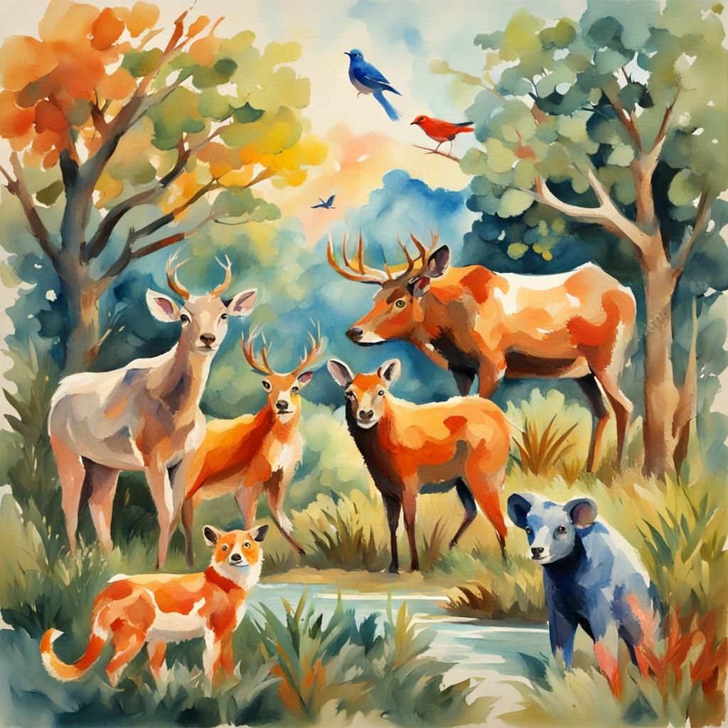 Animated Animals in Gouache Impressionist Style