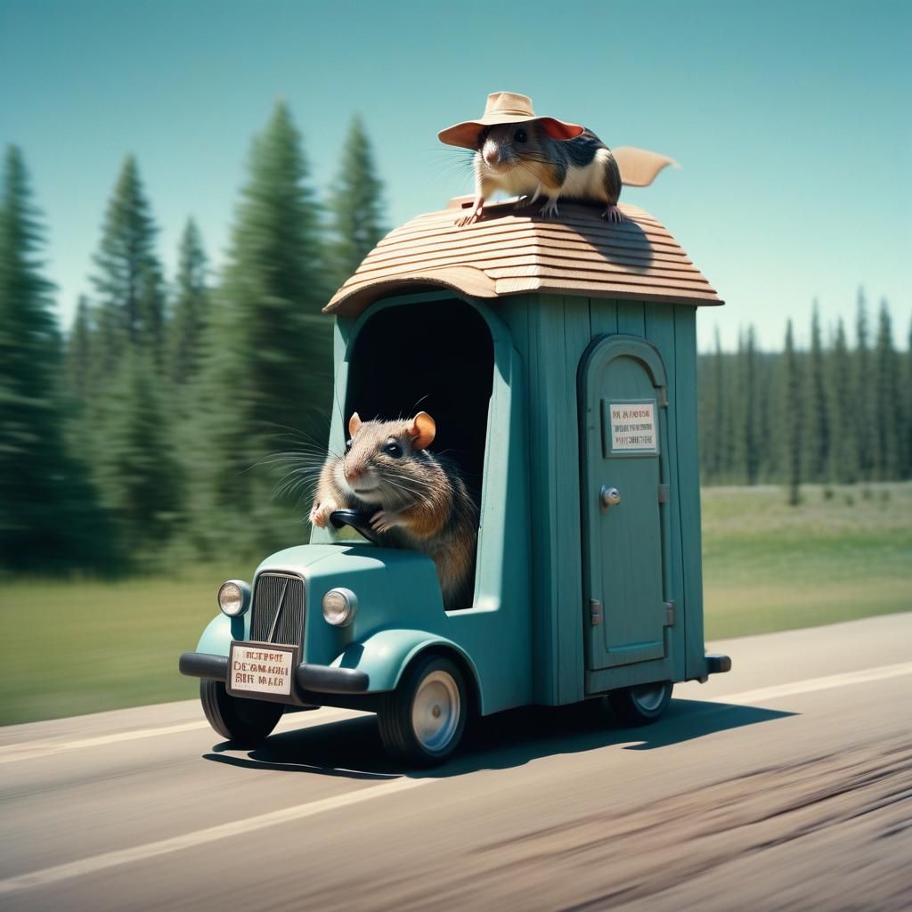 Grandma Drives Outhouse Vehicle with Rodents
