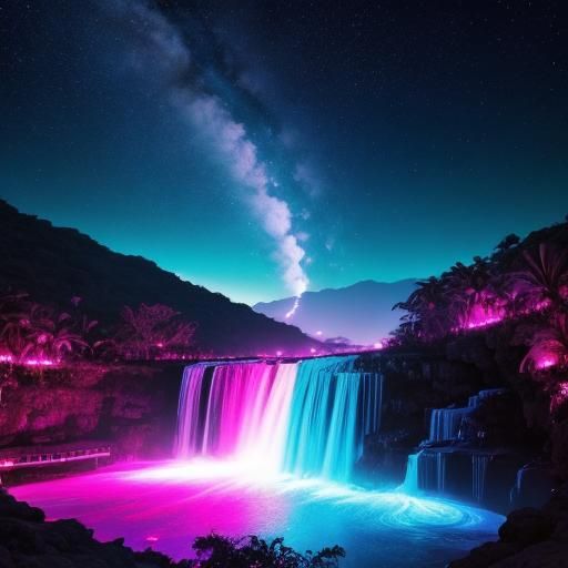 Waterfall Opens into Neon Synthwave Universe