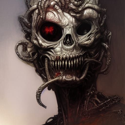 Giger-esque Zombie Demon Portrait in Rembrandt Style