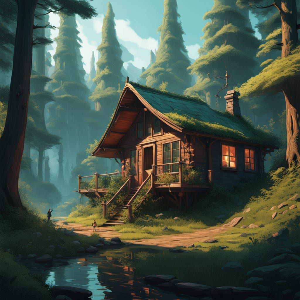 Whimsical Forest Cabin in a Mystical Woodland Setting