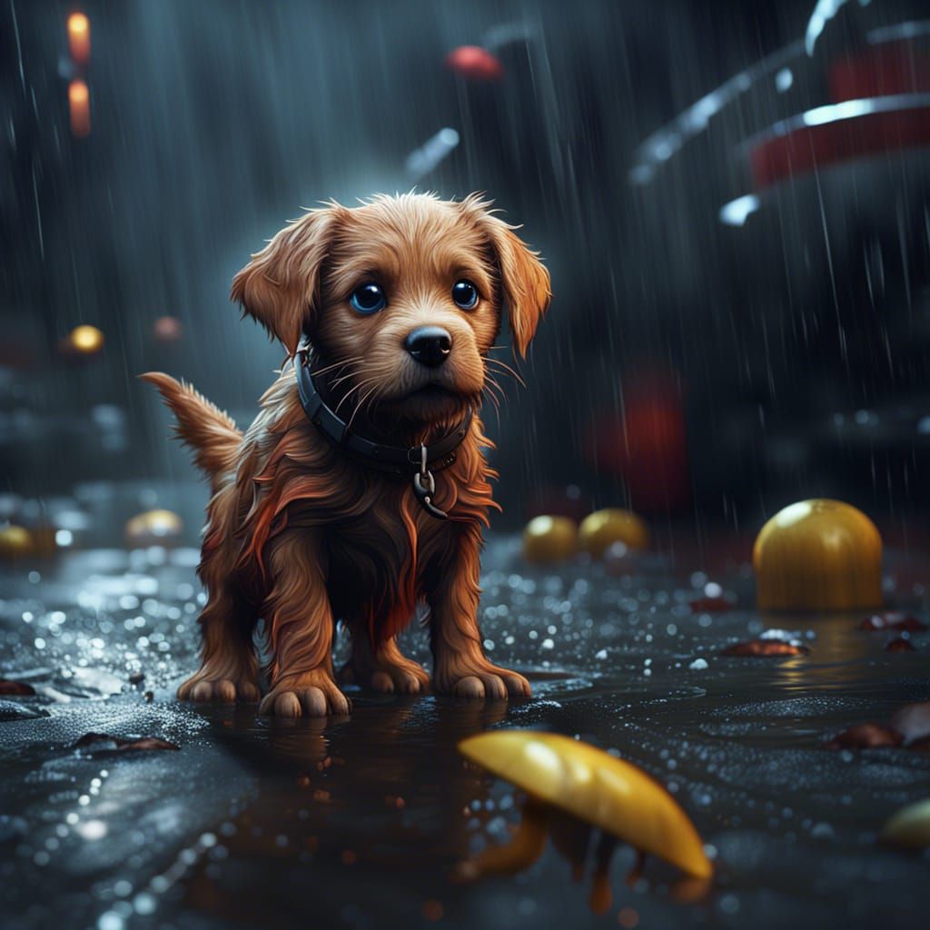 Puppy in the Rain: Detailed Matte Painting