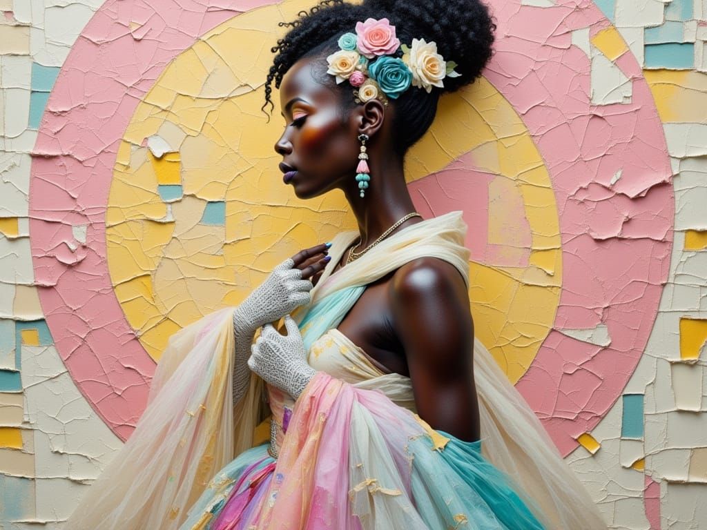 Elegant Goth Woman in Pastel Dress