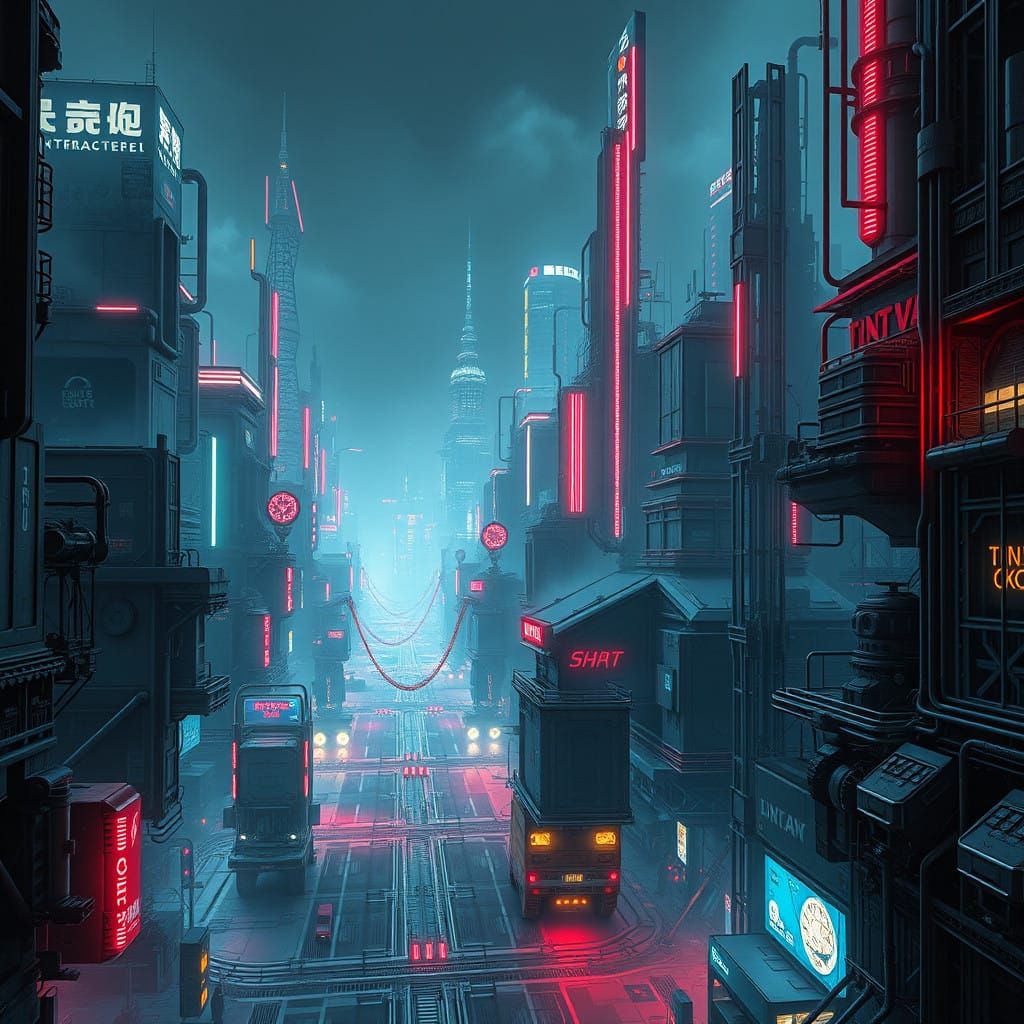 Gritty Neon Cityscape with Avant-Garde Rebellious Edge