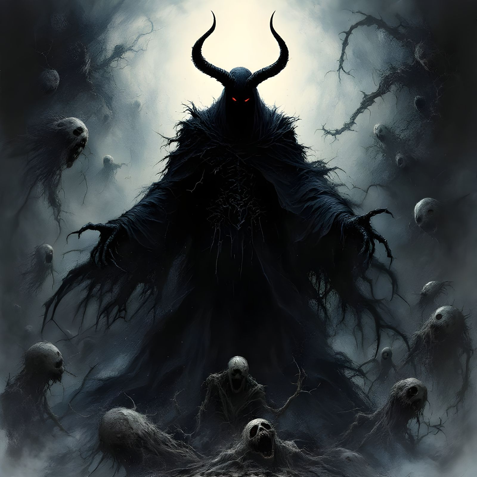 Satan in Hell with Abstract Horrors, Gustave Doré Style