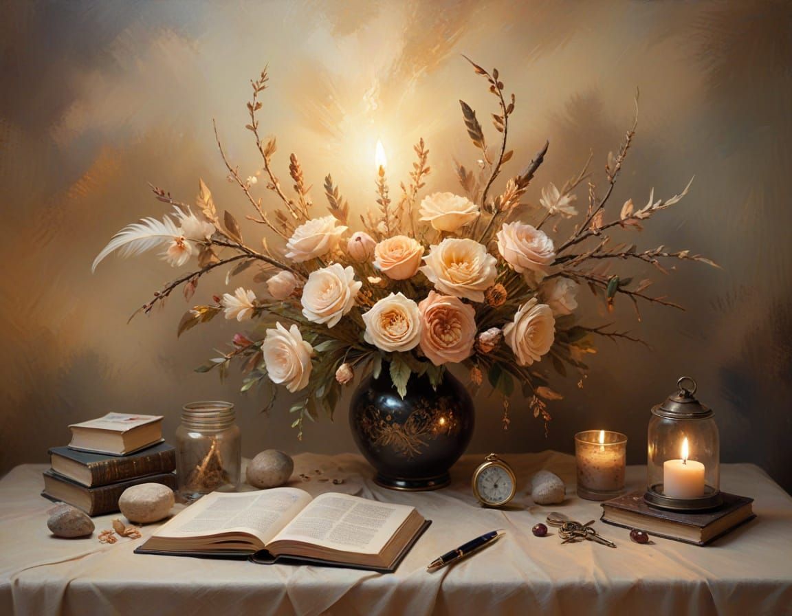 Romantic Still Life of Symbolic Objects for the Future