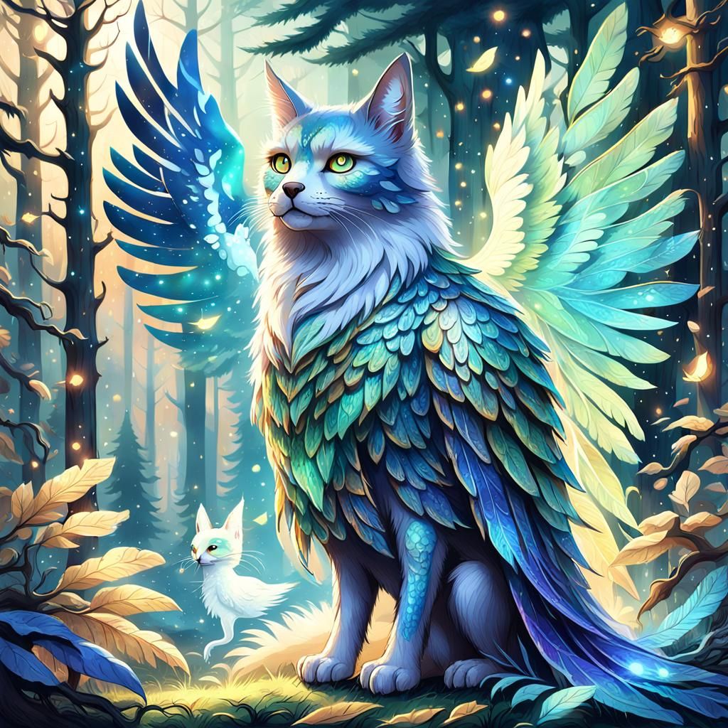 Mythical Forest Creature in Iridescent Hues