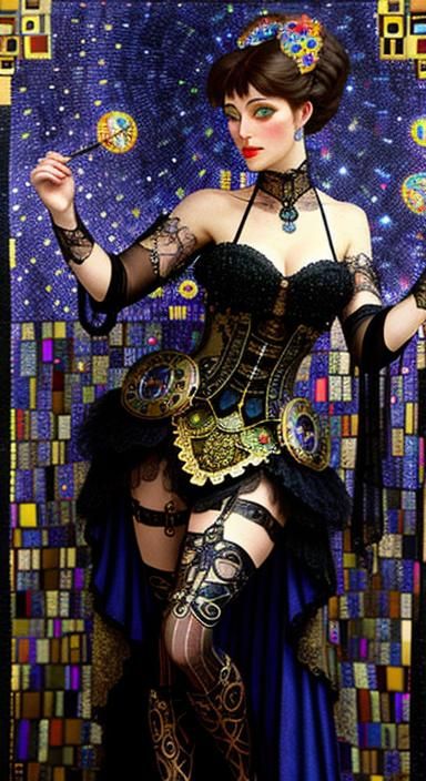 Steampunk Ballerina in Micromosaic Style, Klimt Inspired