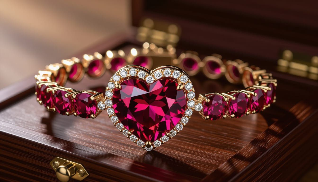 Regal Ruby Heart Bracelet in Luxury 3D Style