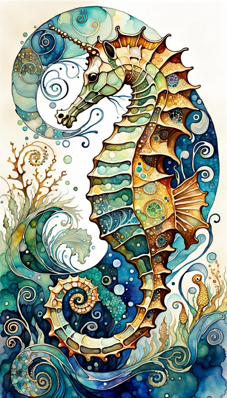 Opalescent Seahorse in Art Nouveau Style