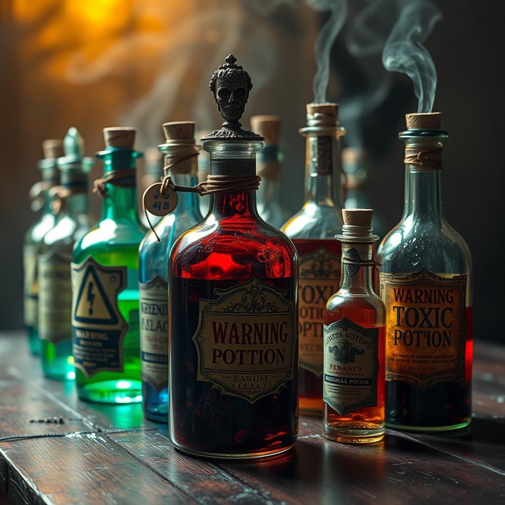 Ornate Poison Bottles in Fantastical Realism Style