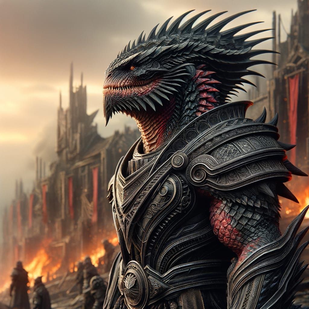 Ferocious Lizard Warrior in Burning Village