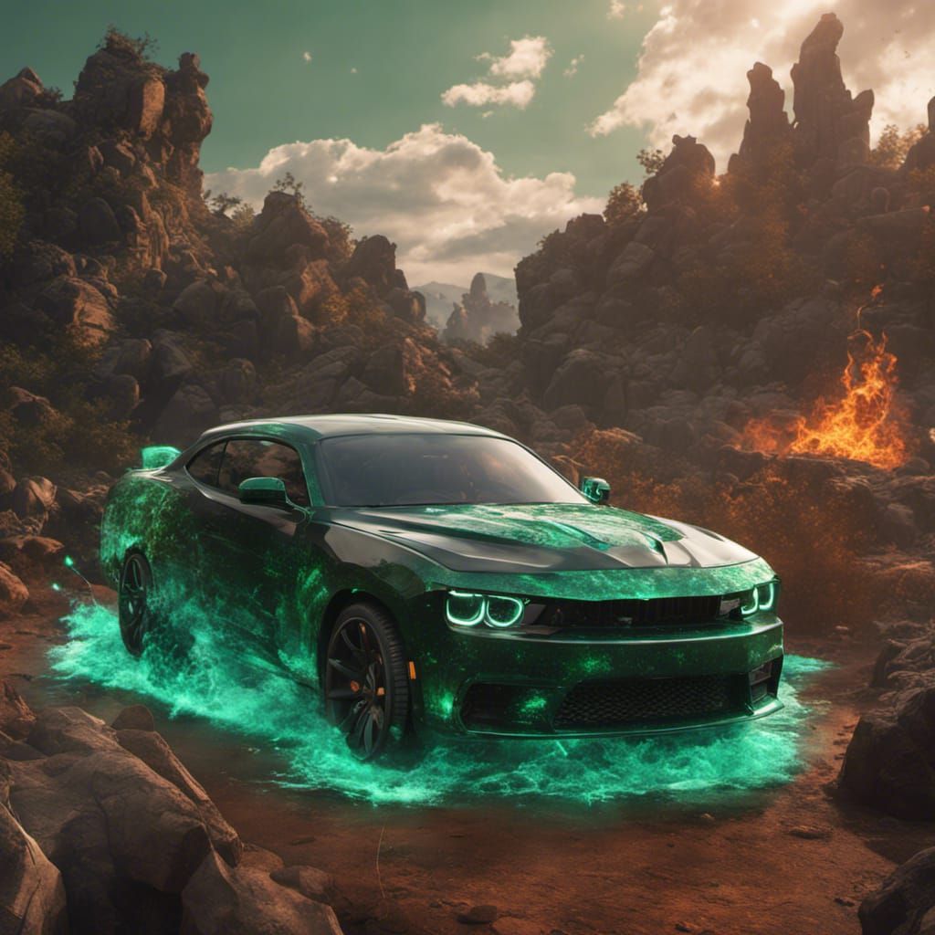 Emerald Fire Crystal Hellcat: Digital Art