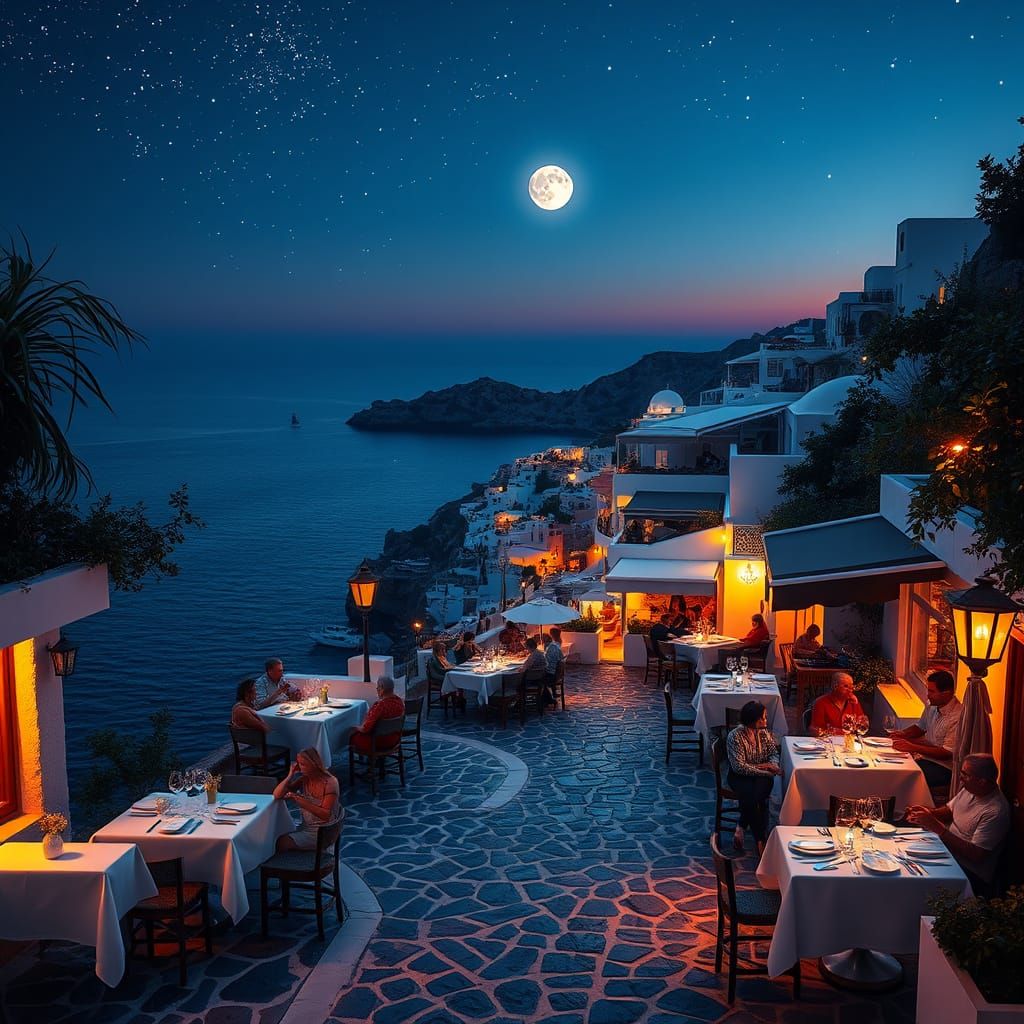 Enchanted Greek Island Night Under the Full Moon