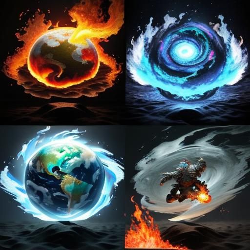 Four Elementals: Earth, Air, Fire, Water